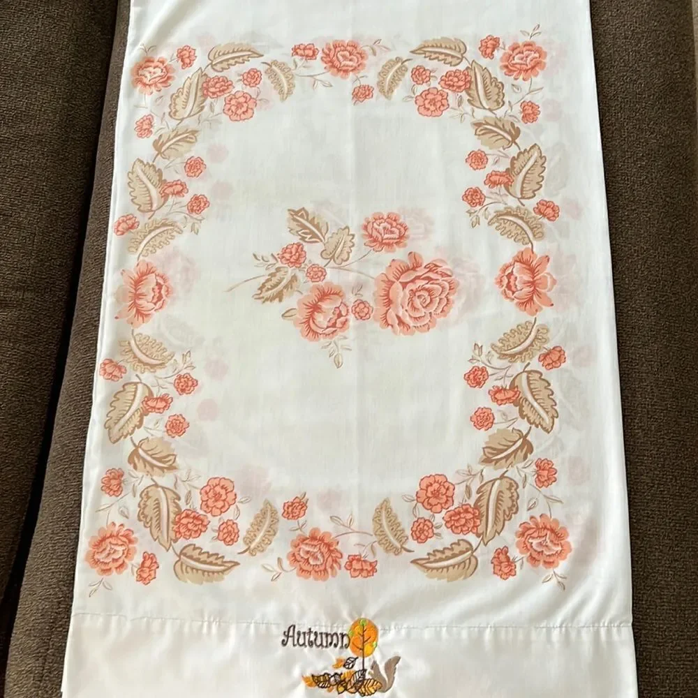 Set 2 Custom Autumn Embroidered White with Red/Brown Floral Accent Pillowcases
